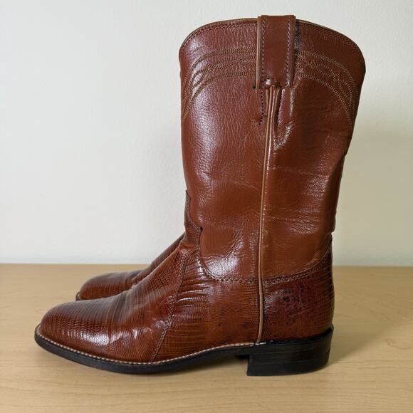 Justin Lizard Boots Women's 7 C Wide 3113 Cowgirl Boots Peanut Brittle Western - Picture 7 of 13